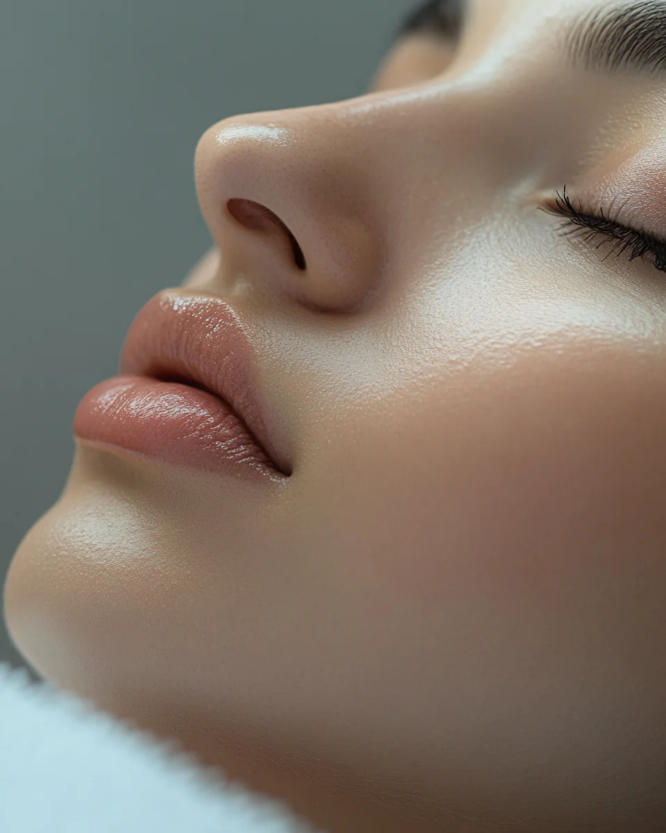 Serene profile — lips and nose, eyes closed