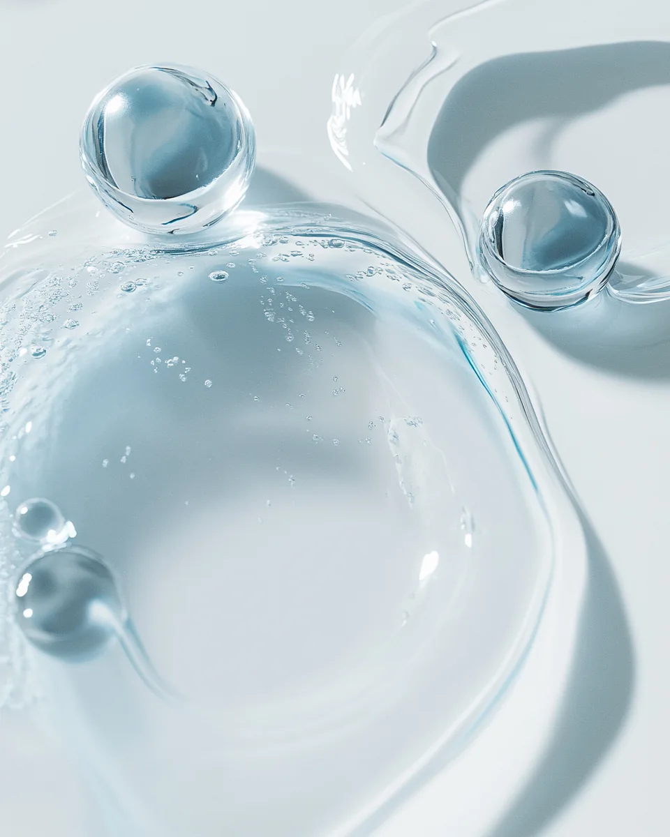 Serum droplets on a clean surface representing skin renewal