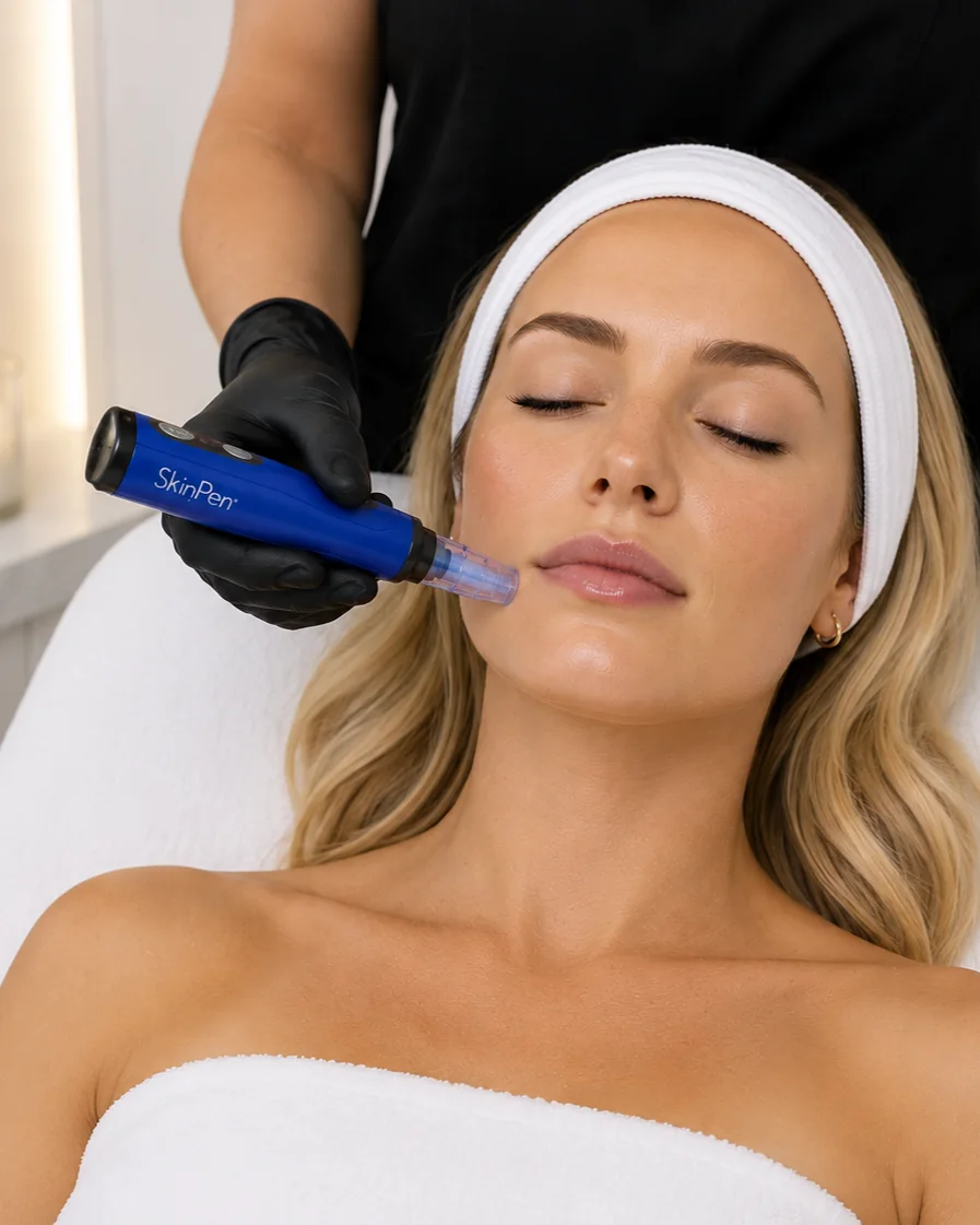 Microneedling treatment in progress with a SkinPen device