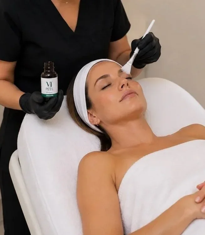 VI Peel being applied during a facial treatment